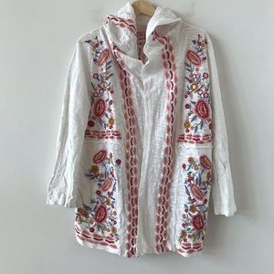 Soft Surroundings white embroidered hooded sweater